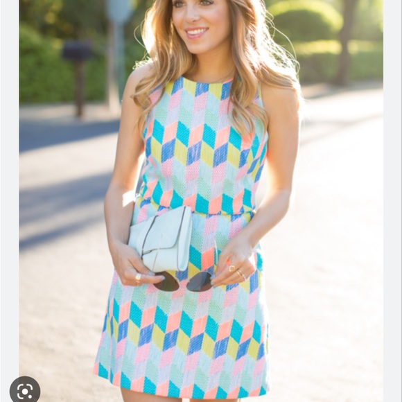 Milly Neon Colorful Chevron Geometric Jacquard Shift Dress Size 2 - Picture 1 of 12